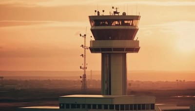 Torre de control al atardecer
